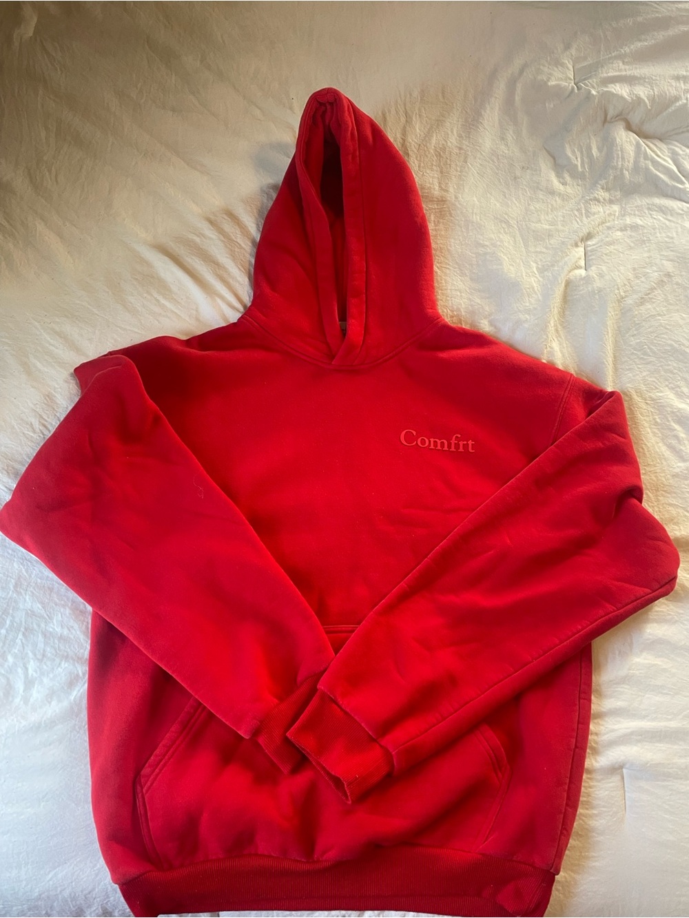 Red Hoodie with 'Comfrt’ Embroidery